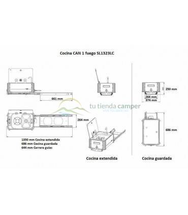 Cocina fregadero deslizante CAN con 1 fuego SL 1323LC vista 3