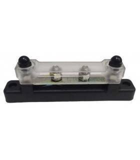 Busbar 150A 2P + 2P negativo, Busbar 150A 2P + 2P negativo para 4 conexiones y tapa, capacidad de hasta 150A y 48VCC, Instalacio