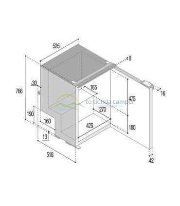 Nevera Compresor Vitrifrigo C115i CHR 12-24V 115l (unidad refrigerante interna) medidas