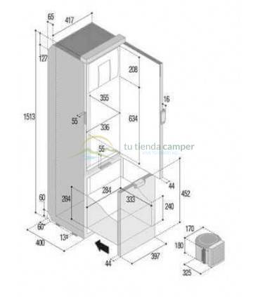 Nevera Compresor Vitrifrigo SLIM150 CHR 12-24V 150l (unidad refrigerante externa) medidas
