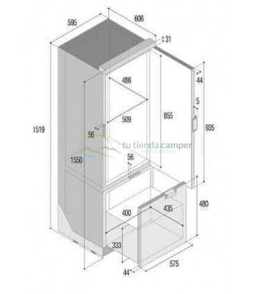 Nevera Compresor Vitrifrigo SLIM250 CHR 12-24V 250l (unidad refrigerante interna) medidas